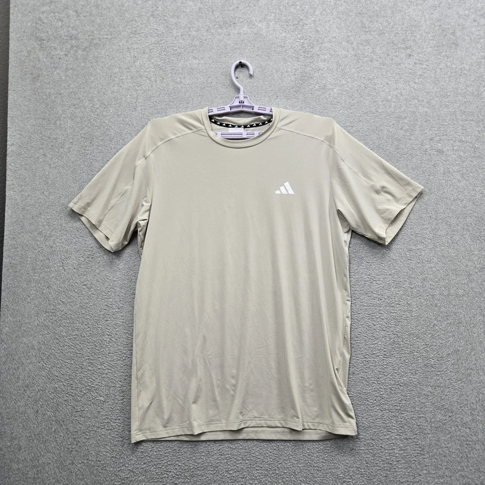 Adidas Men Shirt L Beige JX5410 Activewear Logo Short Sleeve